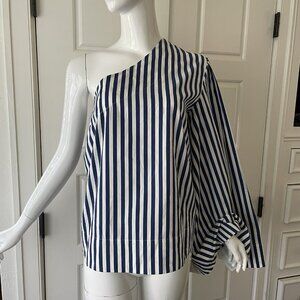 SOLACE LONDON “Freja” Top Blue And White Stripe US 2 Architectural Statement